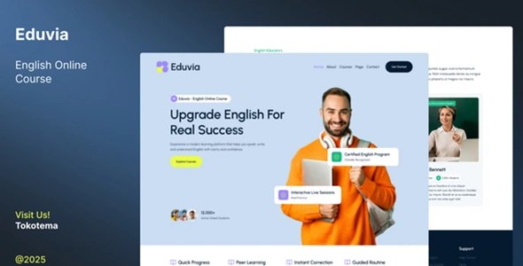 Eduvia English Online Course Website Elementor Template Kit GPL
