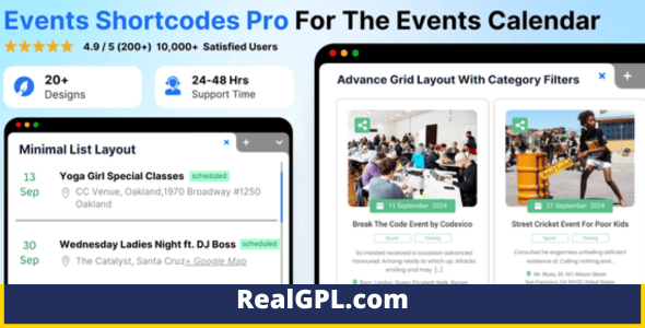 Events Shortcodes Pro GPL | Block Pro For The Events Calendar