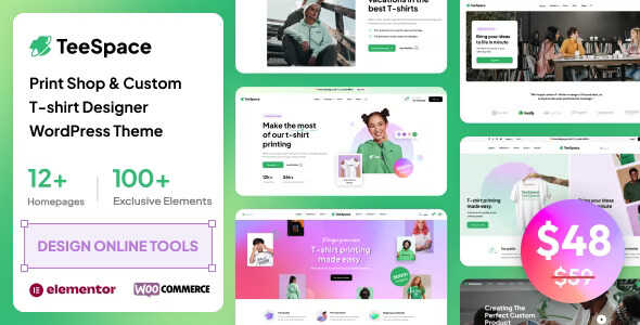 TeeSpace Theme GPL - Print Custom T-shirt Designer WordPress theme