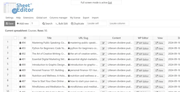 WP Sheet Editor Courses GPL