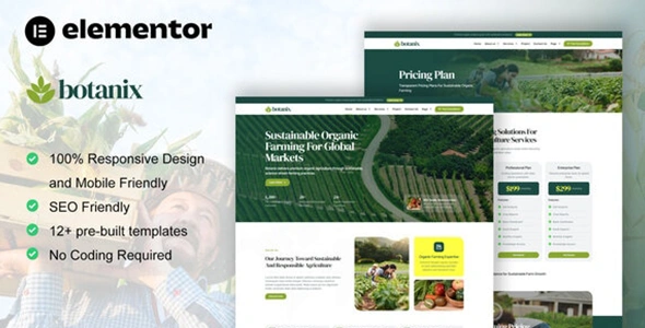 Botanix Agriculture & Organic Farming Elementor Pro Template Kit GPL